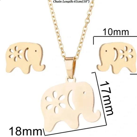Elephant Necklace and Earrings Set STAINLESS STEEL Non Tarnish with Gift Box - Picture 5 of 6